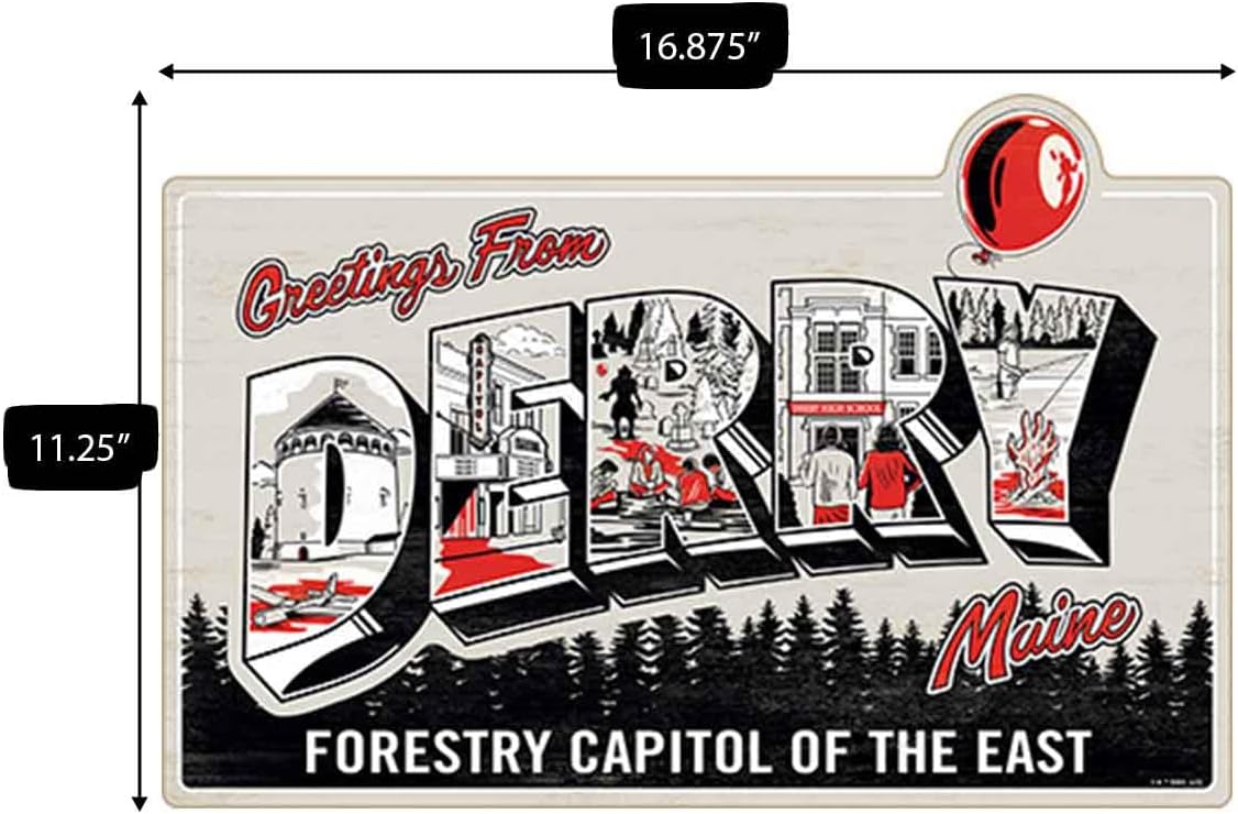 Open Road Brands It: Welcome to Derry Wood Wall Art - Greetings from Derry Sign for Movie Room or Halloween Decor