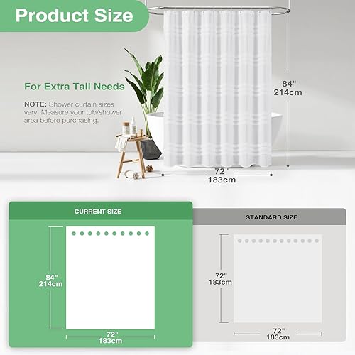 Miniatura 2 de Dynamene Extra Long Shower Curtains - 72 x 84 Inches Long Textured Tufted Chenille Striped Fabric Bathroom Shower Curtain, Tall Modern Shabby Chic