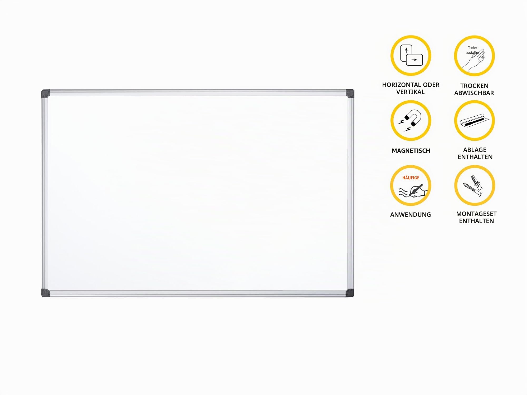 Bi-Office Magnetisches Whiteboard Maya, 120 x 90 cm, Lackierte Stahloberfläche, Trocken Abwischbar, Memoboard mit Aluminiumrahmen und Stifteablage, Magnettafel
