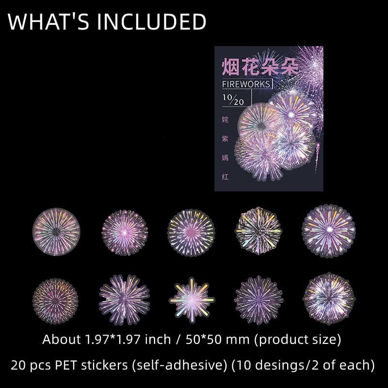Miniatura 2 de Calcomanías de PET para álbumes de recortes, kit de fuegos artificiales morados, papel estético, diario, agenda, diario, suministros decorativos, 20