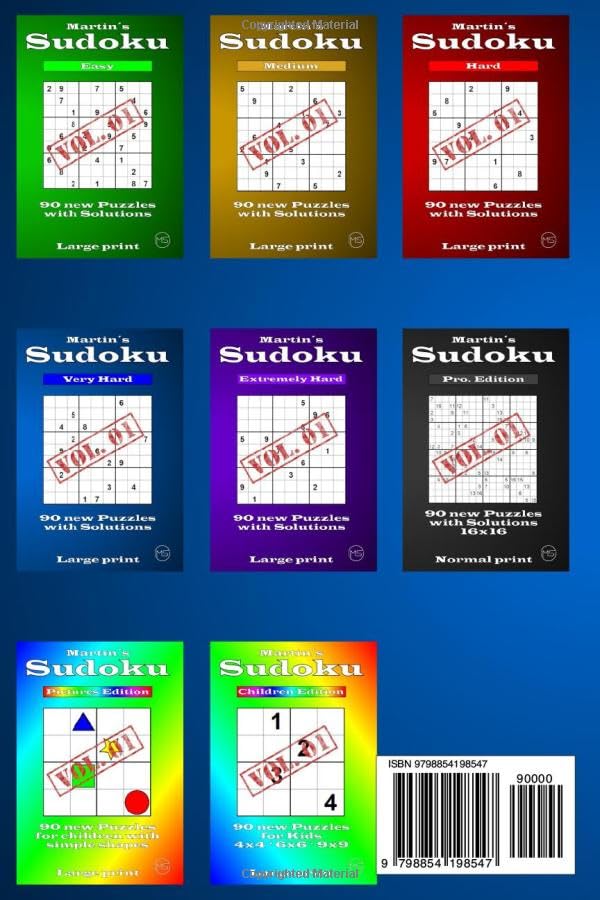 Vista 2 de Martin's Large Print Very Hard Sudoku Puzzle Book (Blue) - Challenging Brain Teasers and Mind Exercises for All Ages Martin's Large Print Very Hard