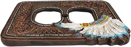 Miniatura 3 de Ebros Gift Juego de 2 tocados tribales indios nativos americanos de piel sintética del suroeste con placas eléctricas de pared de desplazamiento de