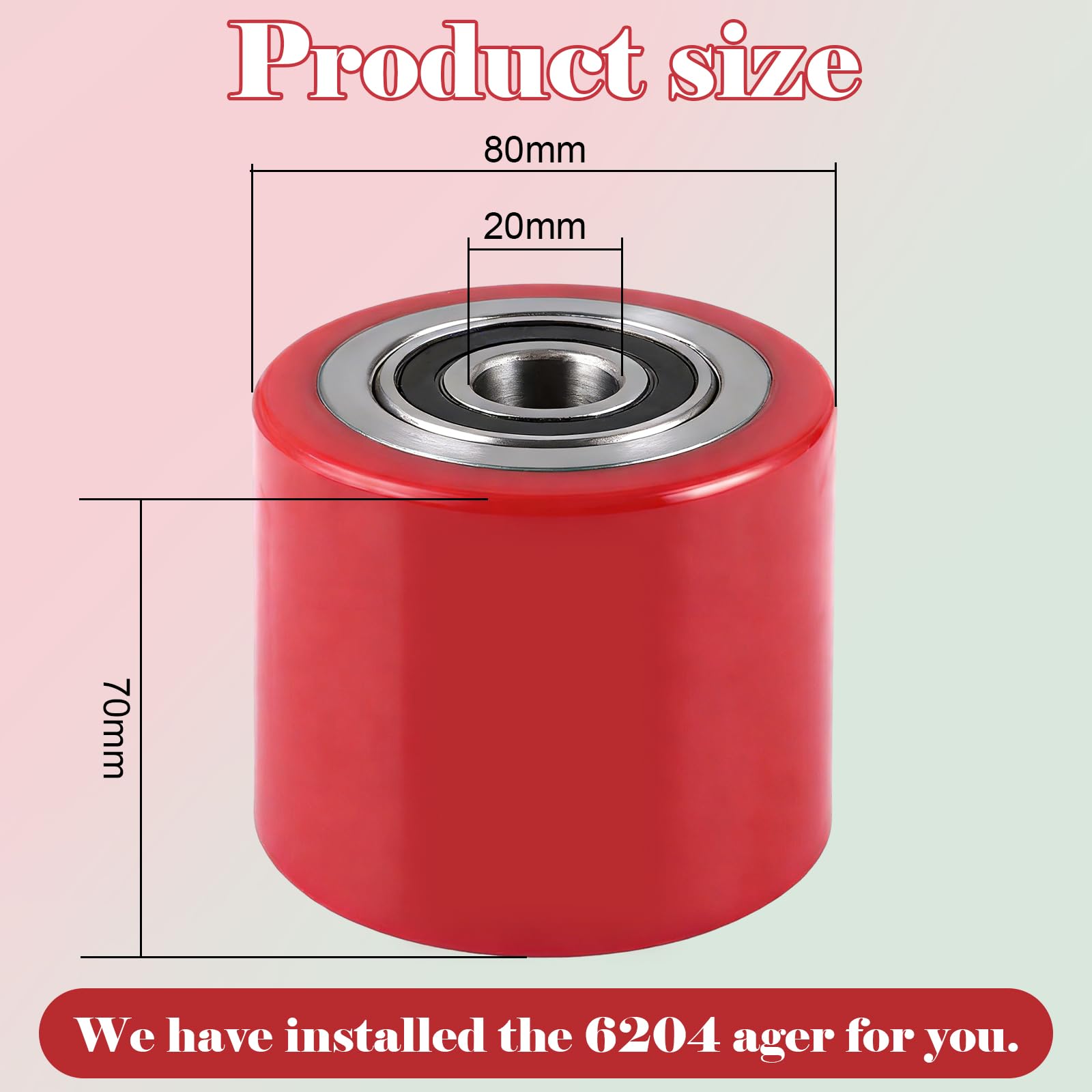 DAJAVE 4 Stück Hubwagenrollen Polyamid Nylon 80 x 70 mm Hubwagen Rolle Polyurethan, mit Kugellager Rollen für Hubwagen Ersatzrollen Laufrolle, Max. Belastung 1000 KG (Rot)