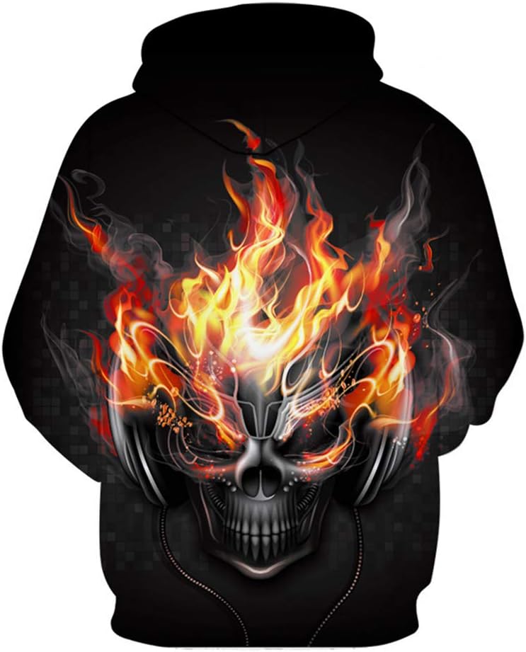 Hoodies Men Skull 3D Graphic Print Sweatshirts Pullover Tops with Pocket - Image 2