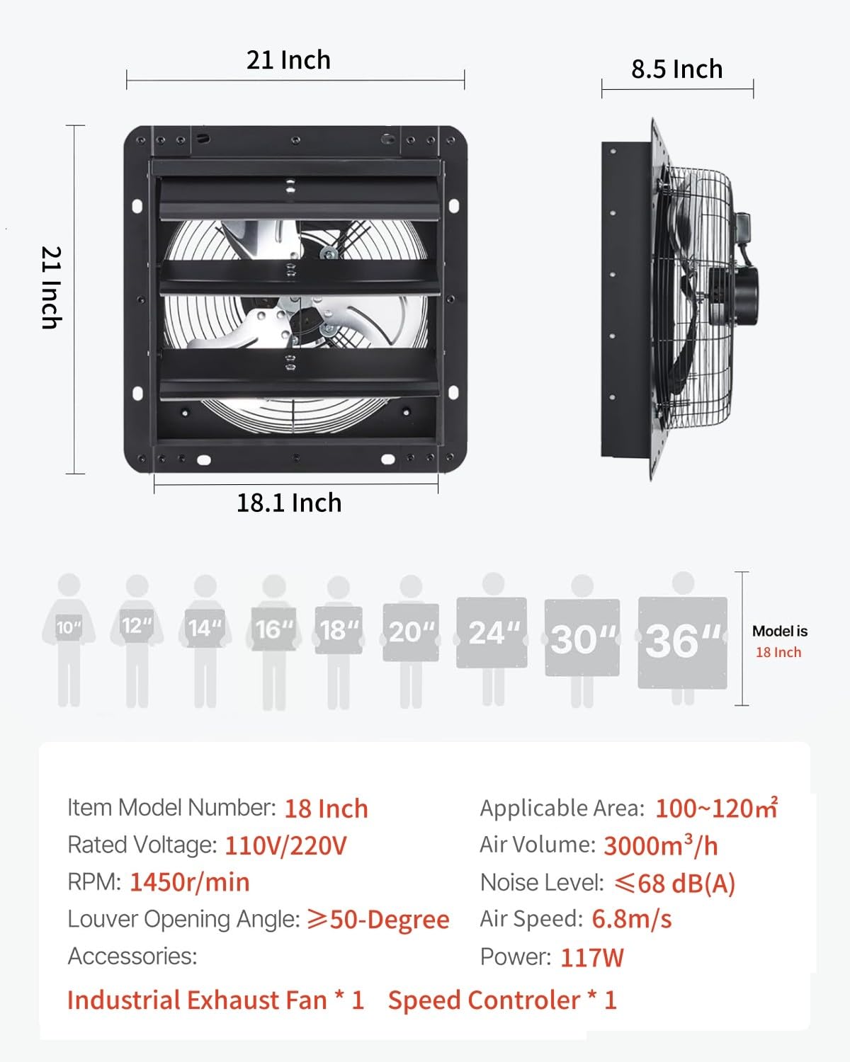 Extractor de pared de 618 ~ 3327 CFM, ventilador de ventilación de alta velocidad con termostato, obturador automático, refrigeración silenciosa para ático, sótano, cobertizo