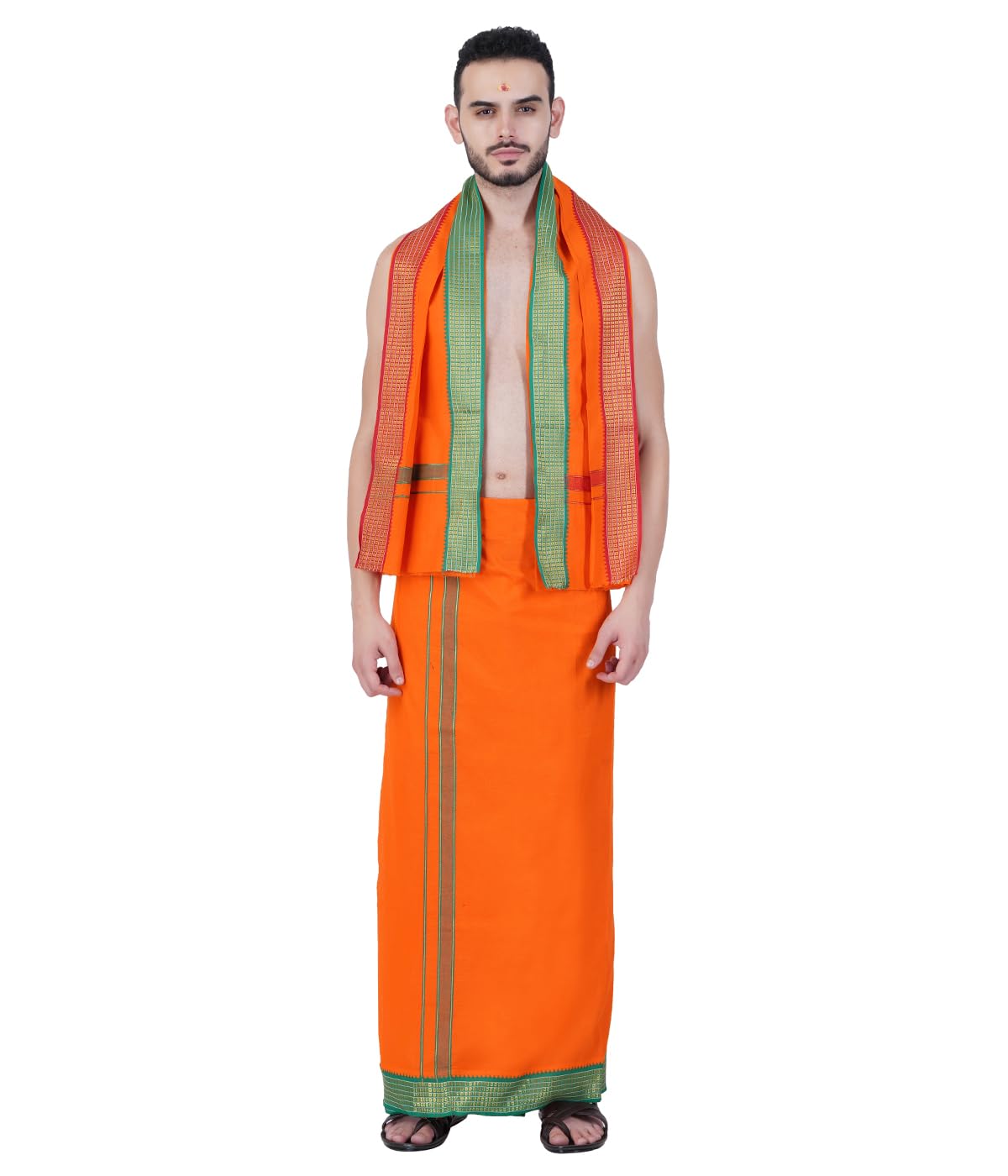 ethazh Mens 2.00 Mtr Krishna Jari Dhoti with Matching Border Angavastram for Festival and Pooja-picture-15