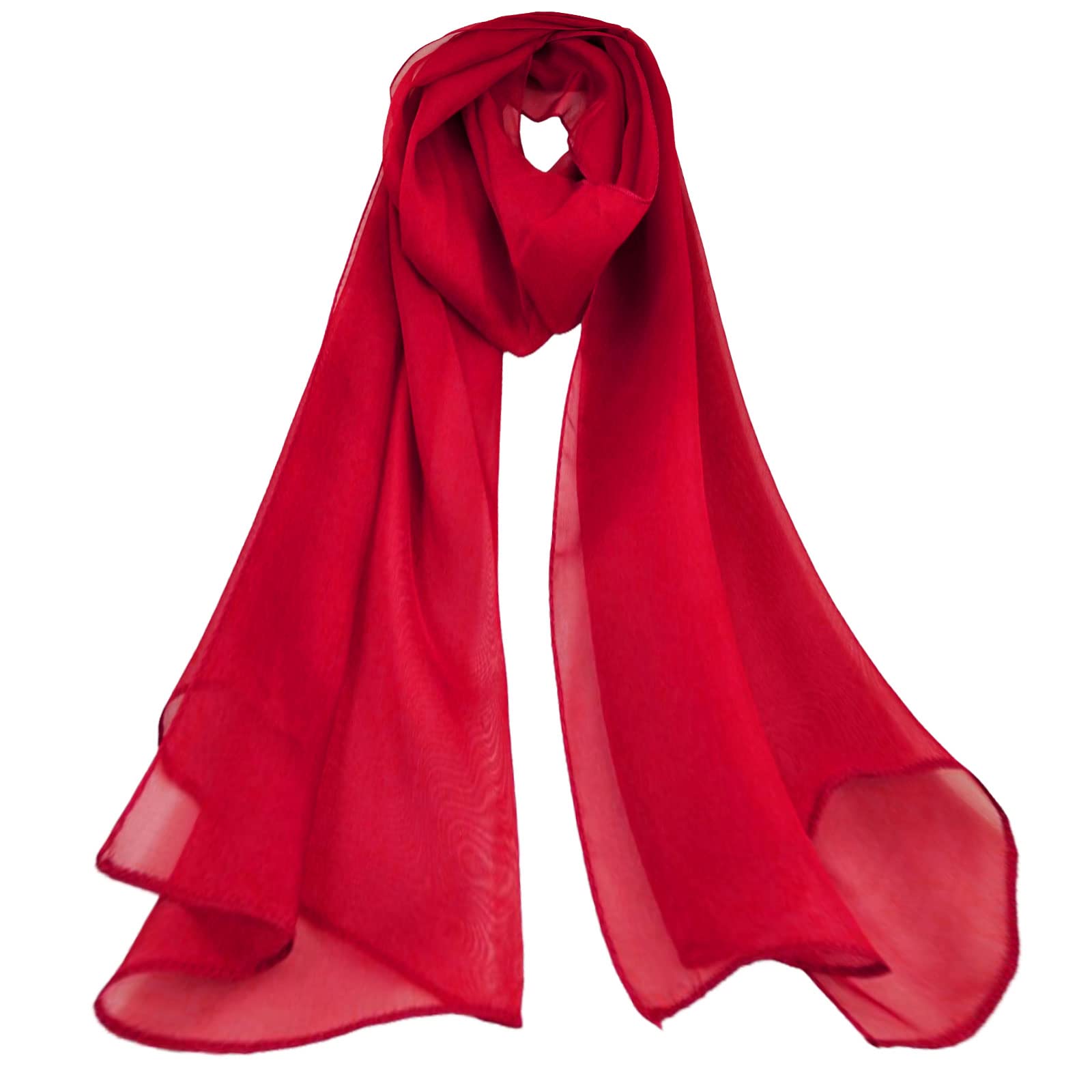 Mirror Fashion Women's Red Plain Chiffon Scarf Lovely Colours (Red)