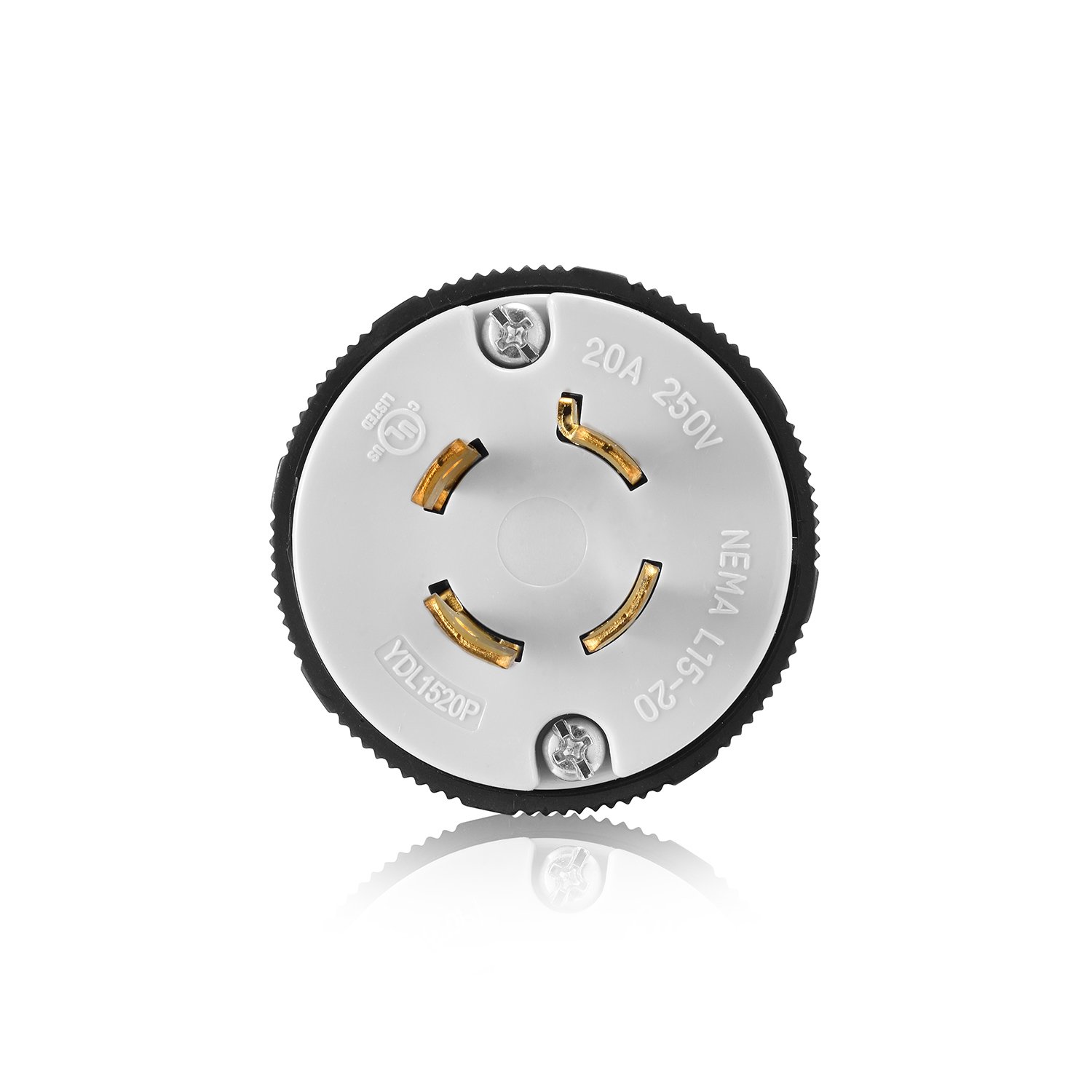 Connecteur mâle NEMA L15-20P répertorié UL, 20 A 20 A, AC 250 V 250 V, 3 pôles-4 fils, jointoiement, verrouillage par torsion, noir et gris