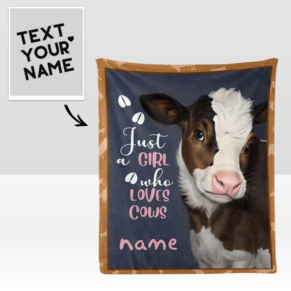 Custom Blanket with Name Text Personalized Funny Cow Soft Fleece Throw Blanket for Gifts (50 X 60 inches)