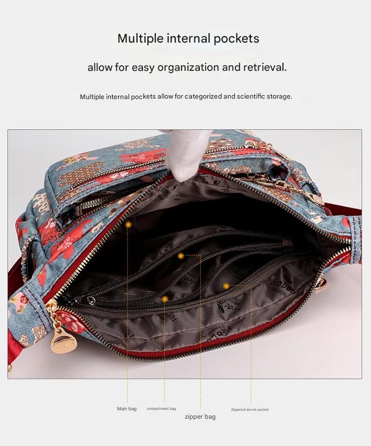 Image of Women Sling-body Bag Waterproof Nylon Multi-layer Sling Bag Casual Satchel Bag Shoulder Bag Messenger Bag Travel Sling-body Bag Day Pack Card Holder Black and Silver.