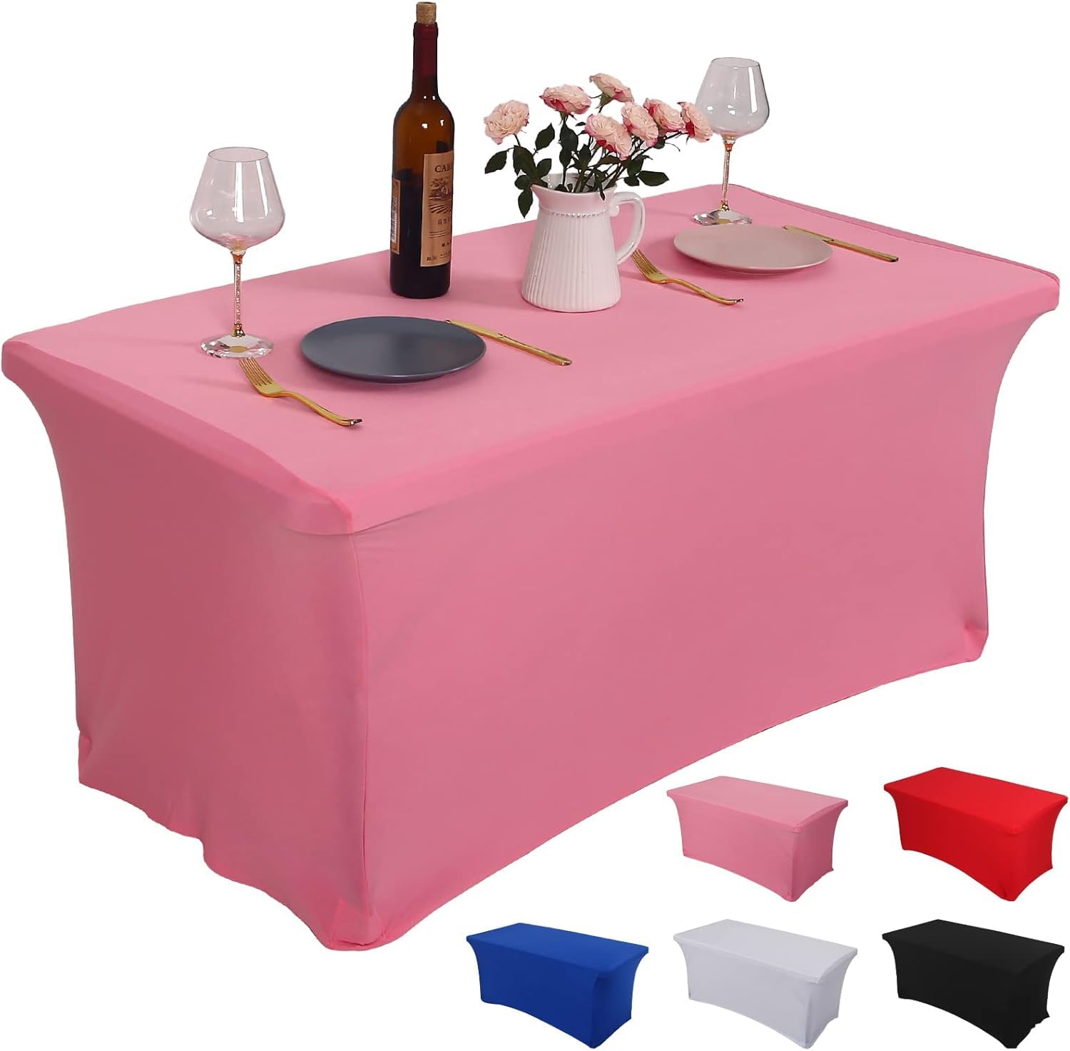 Rainberg 2 Pack Spandex Table Cover, Pink Tablecloth 4FT, Washable and Wrinkle Resistant Stretch Rectangular Patio Table Cover for Event, Wedding, Banquet & Parties. (122Lx76Wx76H) cm