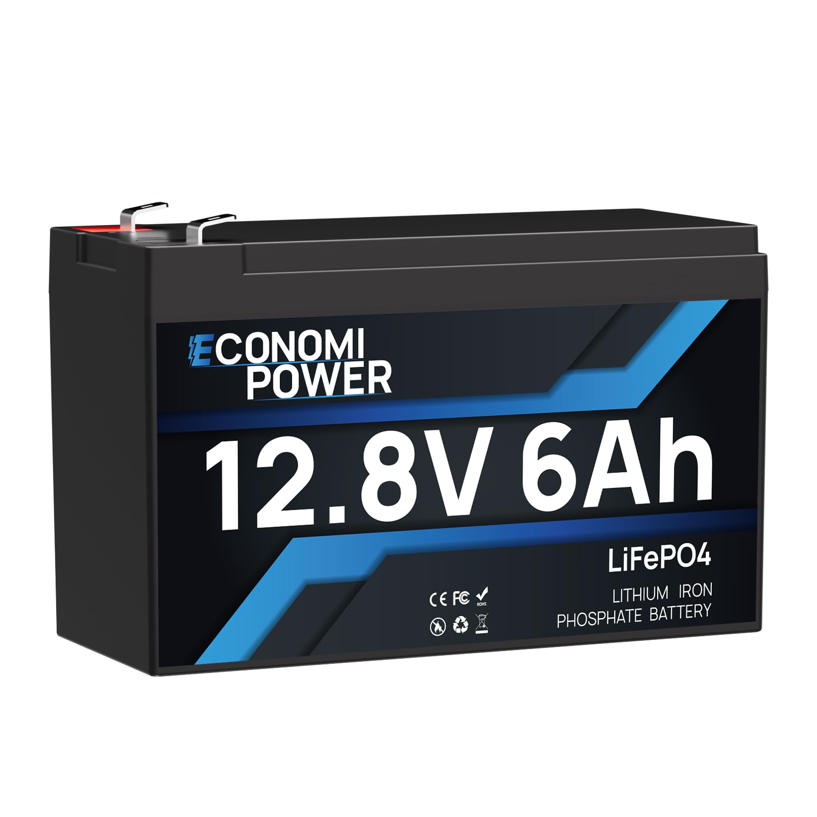 Batterie 12V 6Ah LiFePO4, Batterie 12V Deep Cycle 5000+, BMS 6A intégré, Puissance de secours à domicile pour les jouets d'enfants, Power Wheels, Camping, Fish Finder et petits UPS