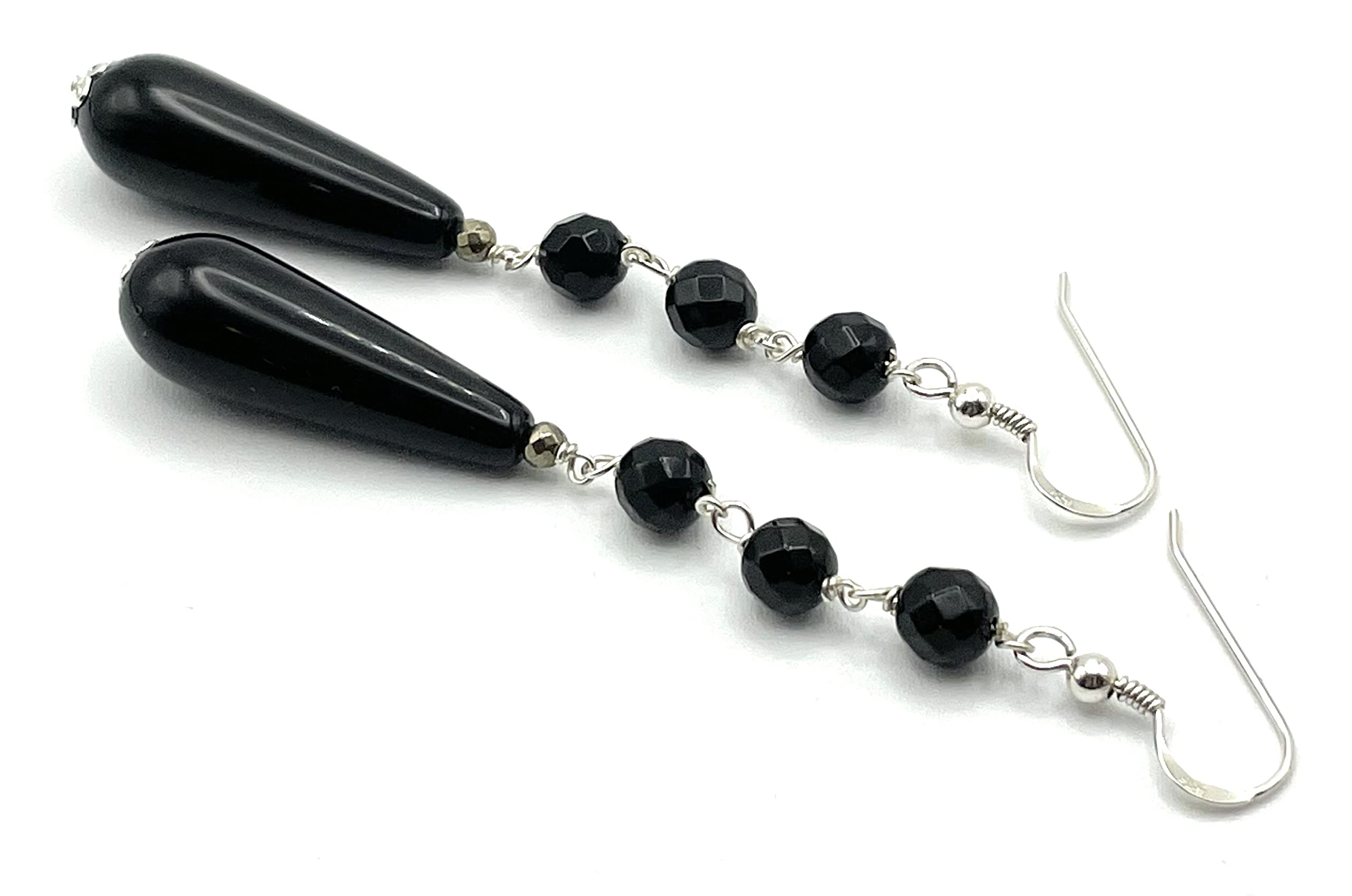 Orecchini in argento 925 e onice nero, pendenti lunghi a goccia, gioielli con pietre dure naturali, bijoux moderni, regalo per lei