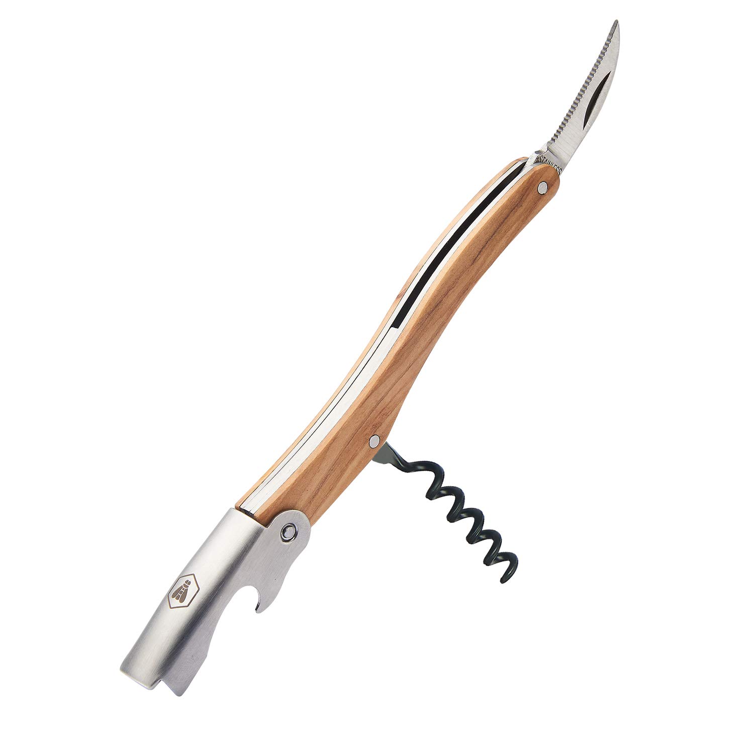 LAGUIOLE Set Completo da Picnic 18 Pezzi Coltelli Forchette Cavatappi Maniglie in Legno di Pino