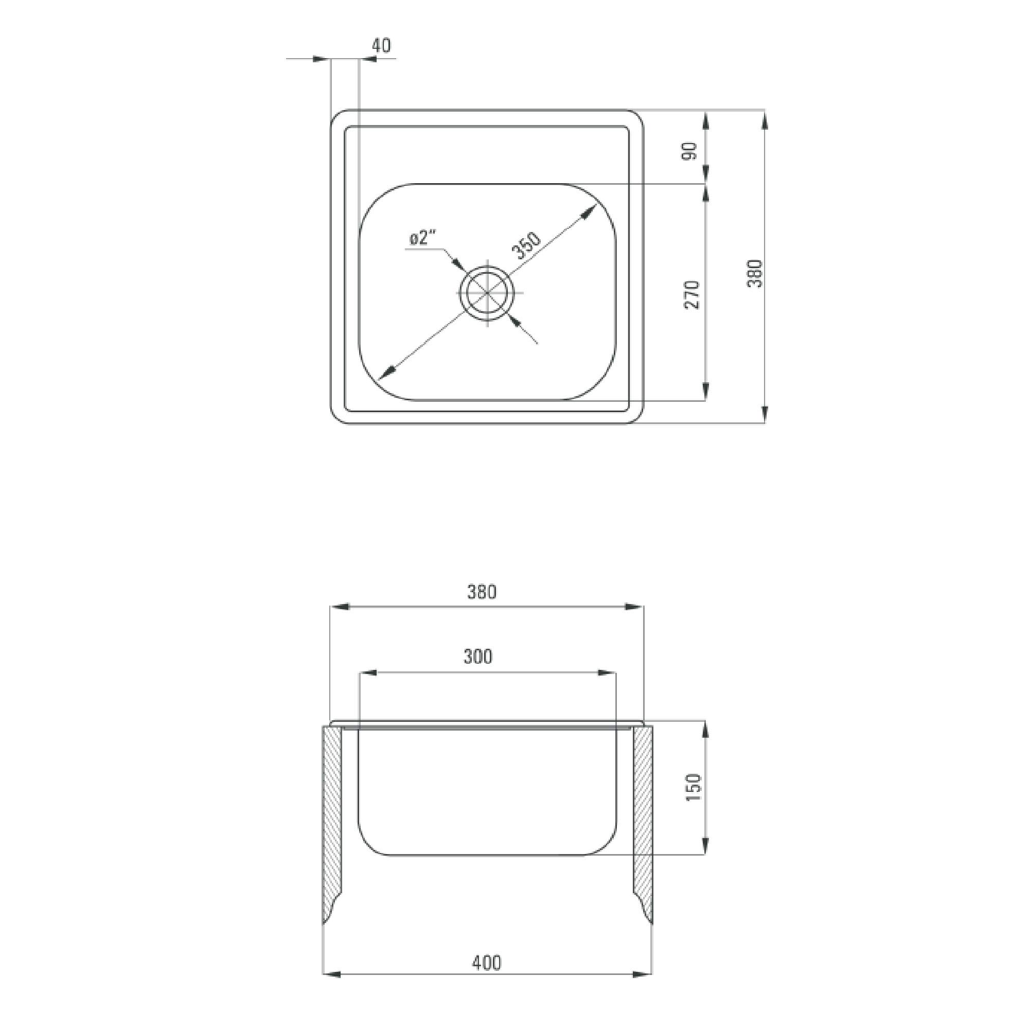 Techno - Fregadero de acero inoxidable satinado, con sifón y desagüe