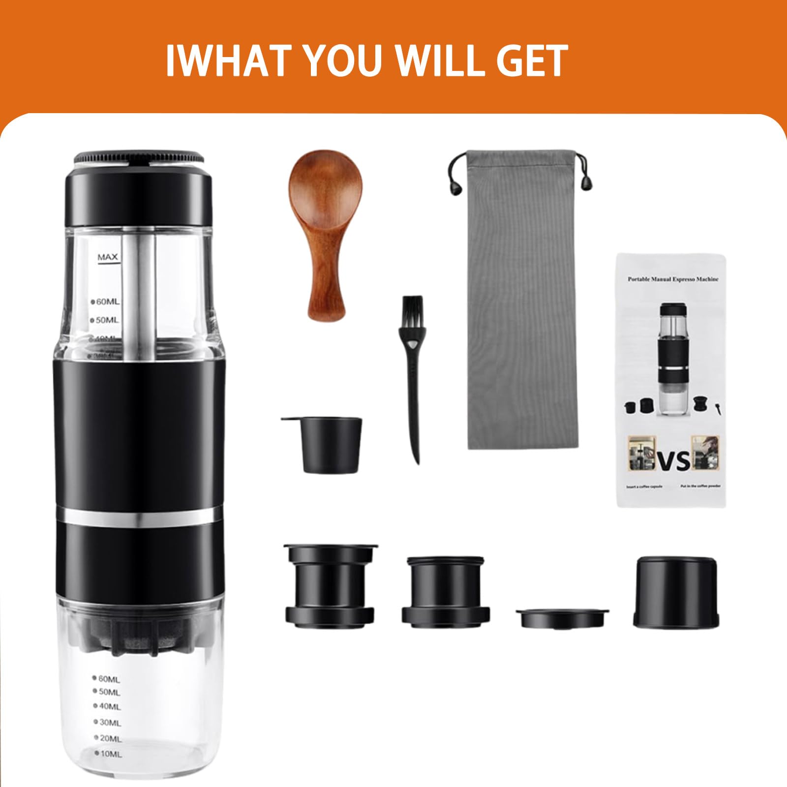 Cafetera Portatil para café molido compatible al aire libre, Cafetera Express 18 bares de accionamiento manual, Cafetera Espresso sobre la marcha, ultra-pequeño para viajes Camp