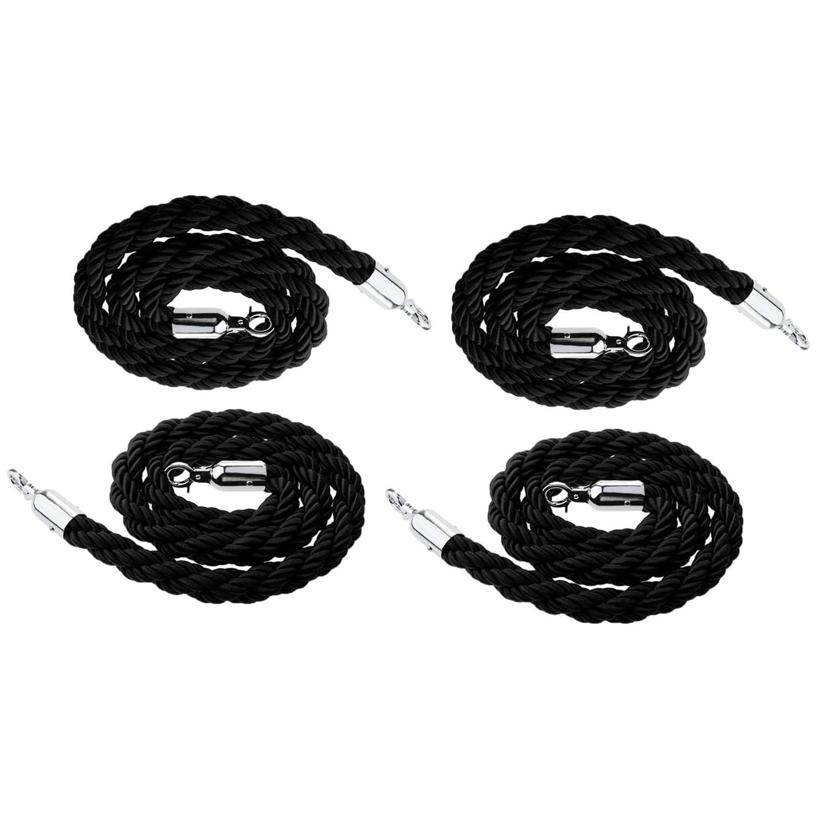 Black Queue Barrier Rope for Crowd Control, 4-Pack Twisted VIP Rope with Hooks, 120 cm Length, Ideal for Movie Premieres and Wedding Events