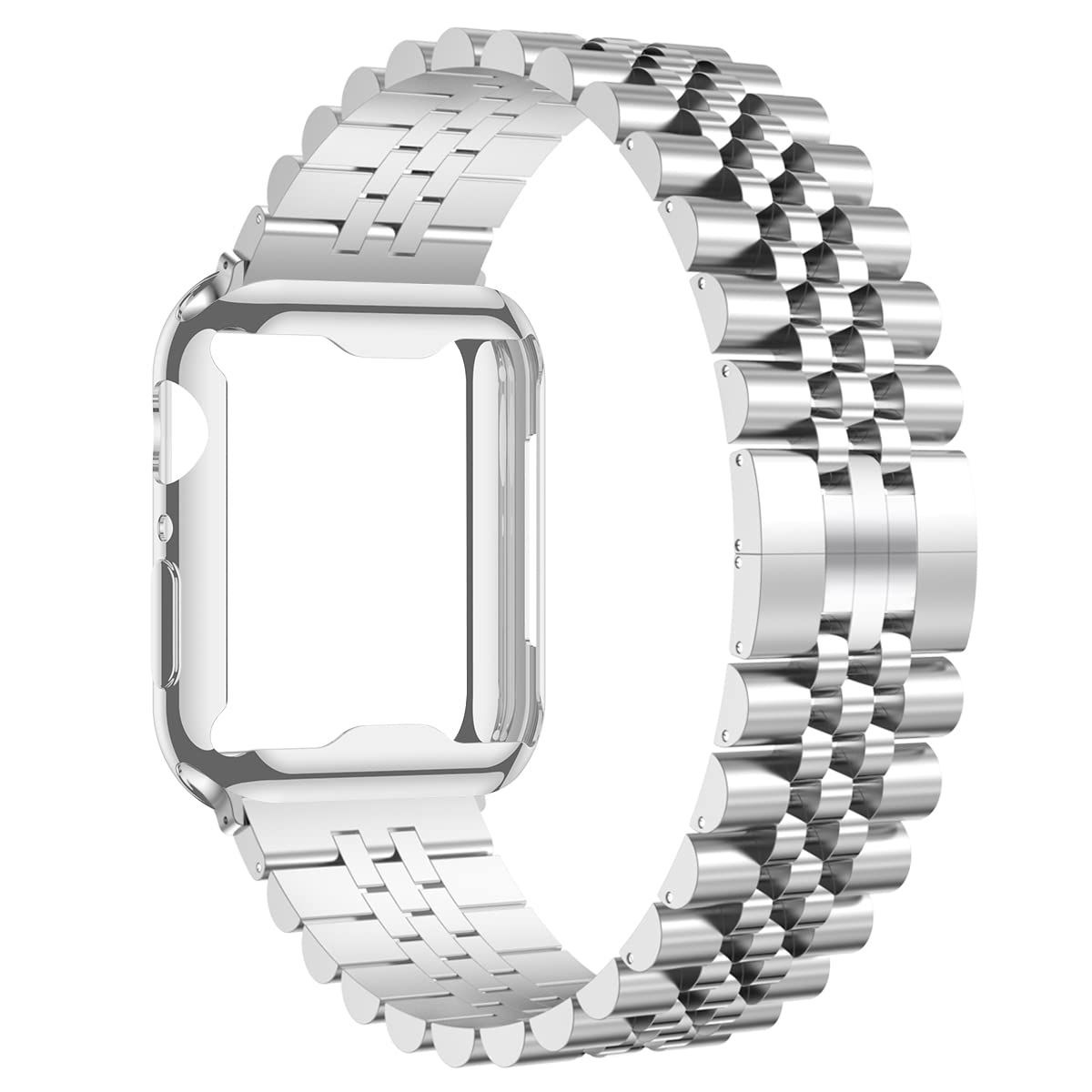 baozai Compatible Apple Watch Bands 46mm 45mm 44mm 42mm 41mm 40mm 38mm, Stainless Steel Band with Screen Protector Case for Apple Watch Series 10/9/8/7/6/5/4/3/2/1/SE, 41mm, Silver