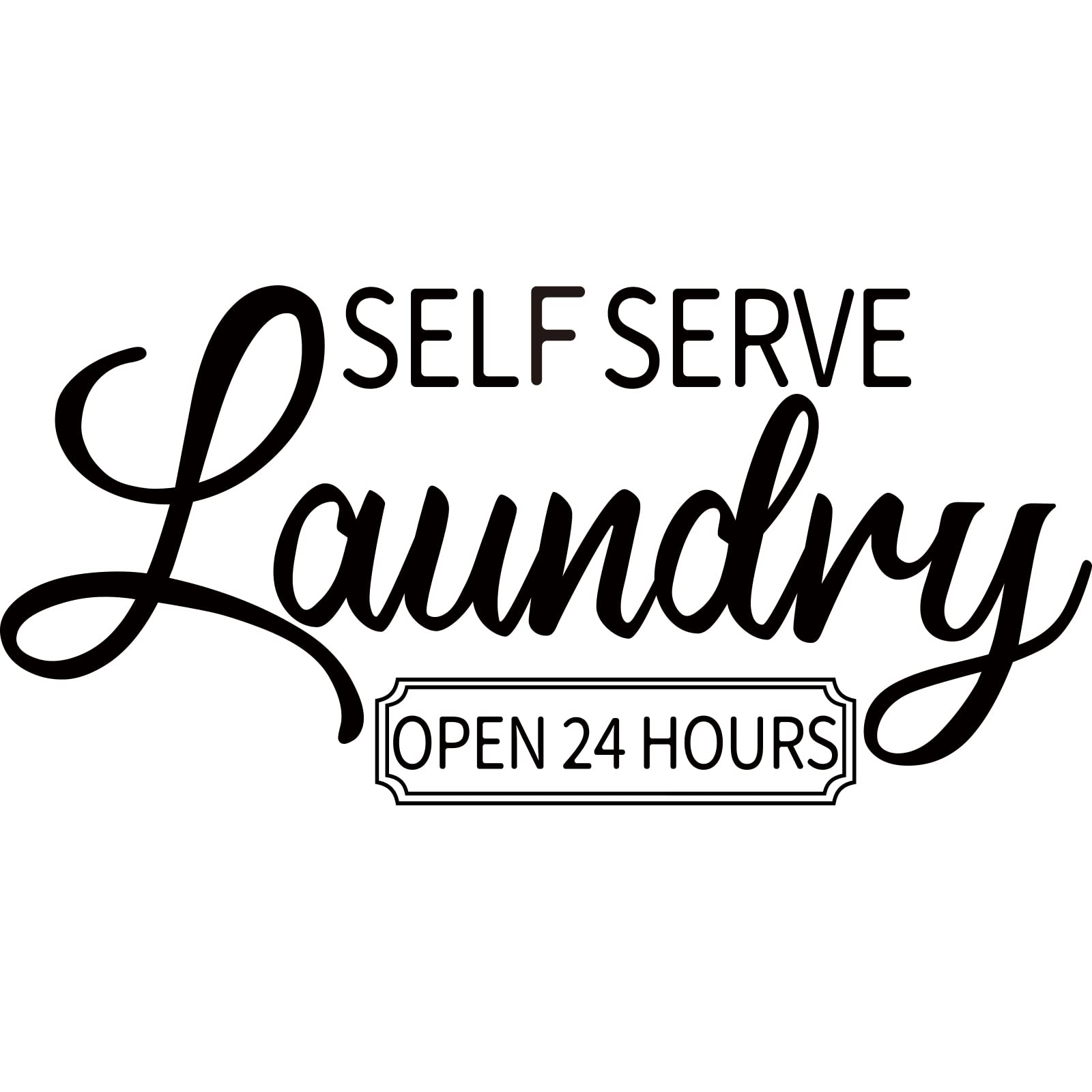 SUPERDANT Self Serve Laundry Open 24 Hours Lettering Wall Stickers Vinyl Wall Art Decal for Self-Service Laundry Washing Machine Dryer Laundry Room Black 24x11.4in