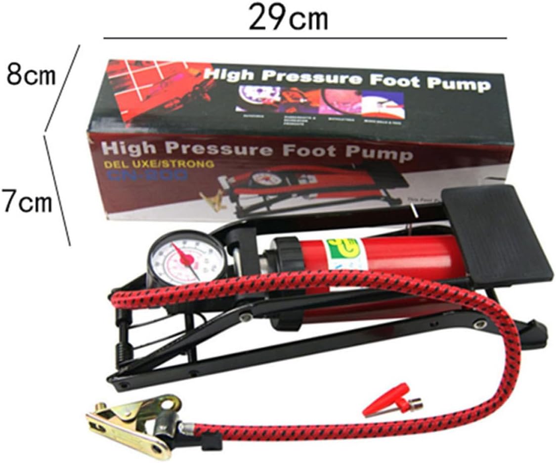 Generic Portable High-Pressure Foot Pump for Inflatable Bed and Rubber Boat with Metal Multi-Functional Valves and Pressure Gauge, for Car and Bike Tire Inflation