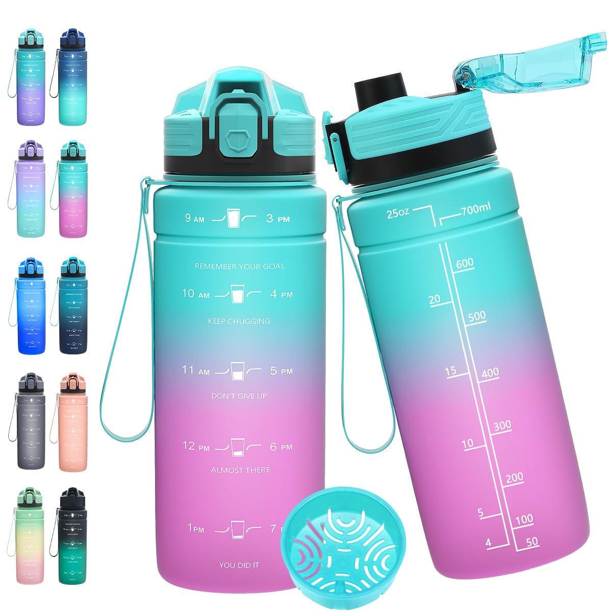 Expansea Trinkflasche 1L/500ml/ 700ml/1500ml Sportflasche, BPA-frei Tritan Trinkflasche Sport Auslaufsicher mit Zeitmarkierung - Wasserflasche für Fitness, Fahrrad, Outdoor, Yoga, Gym, Schule