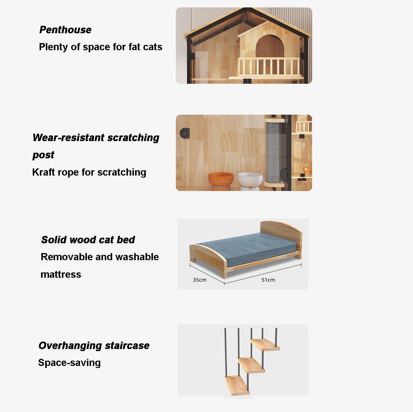 Casa del gatto Cat Villa Cat Nest Domestico Legno di lusso Grande gabbietta for gatti for interni Non occupa una toilette integrata Gabbia per gatti