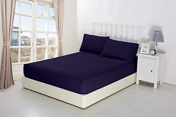 King Size Egyptian Cotton Fitted Sheet Ultra Soft & Breathable 1 Piece Bottom Sheet Only Deep Pocket with Secure Fit Smooth Comfortable Bedding for Everyday Use in Navy Blue Solid