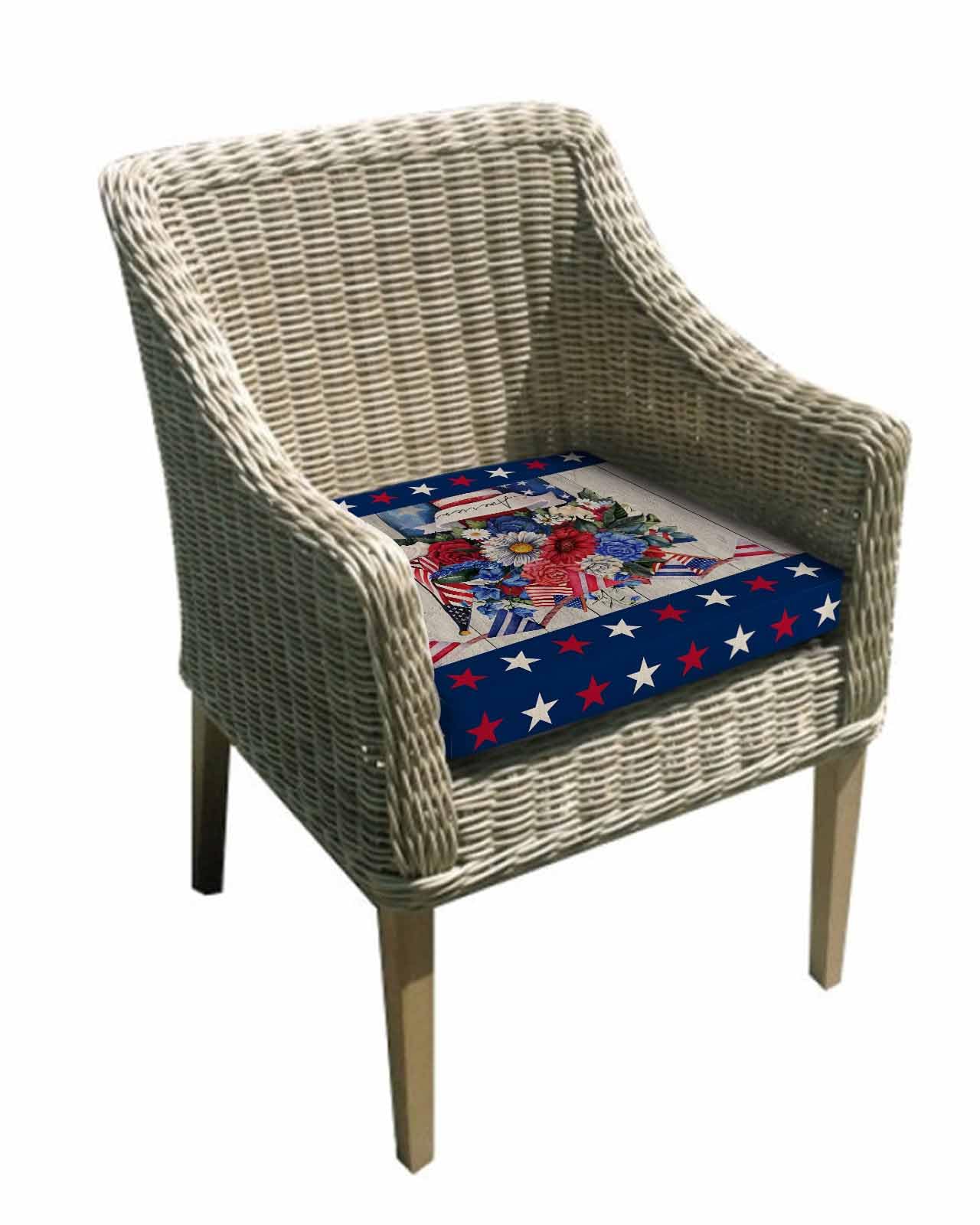 2 Pack 4th of July Waterproof Cushion Covers with Ties, Outdoor Patio Chaise Lounge Chair Seat Cushion Slip Covers Replacement(Only Cover) Blue Red Floral Vintage Independence Day 22