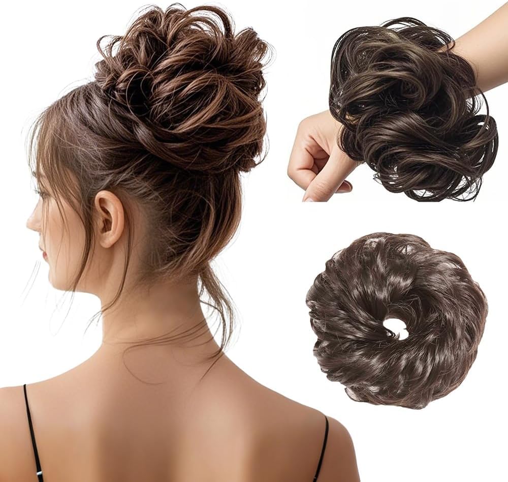 XFSRG Bun Hairpiece with Elastic Band, Hair Extensions, Girls Hairpieces for Thin Hair, Synthetic Hairpiece, Headband, Braid, Hair Extension, Suitable for Weddings, Parties (D)