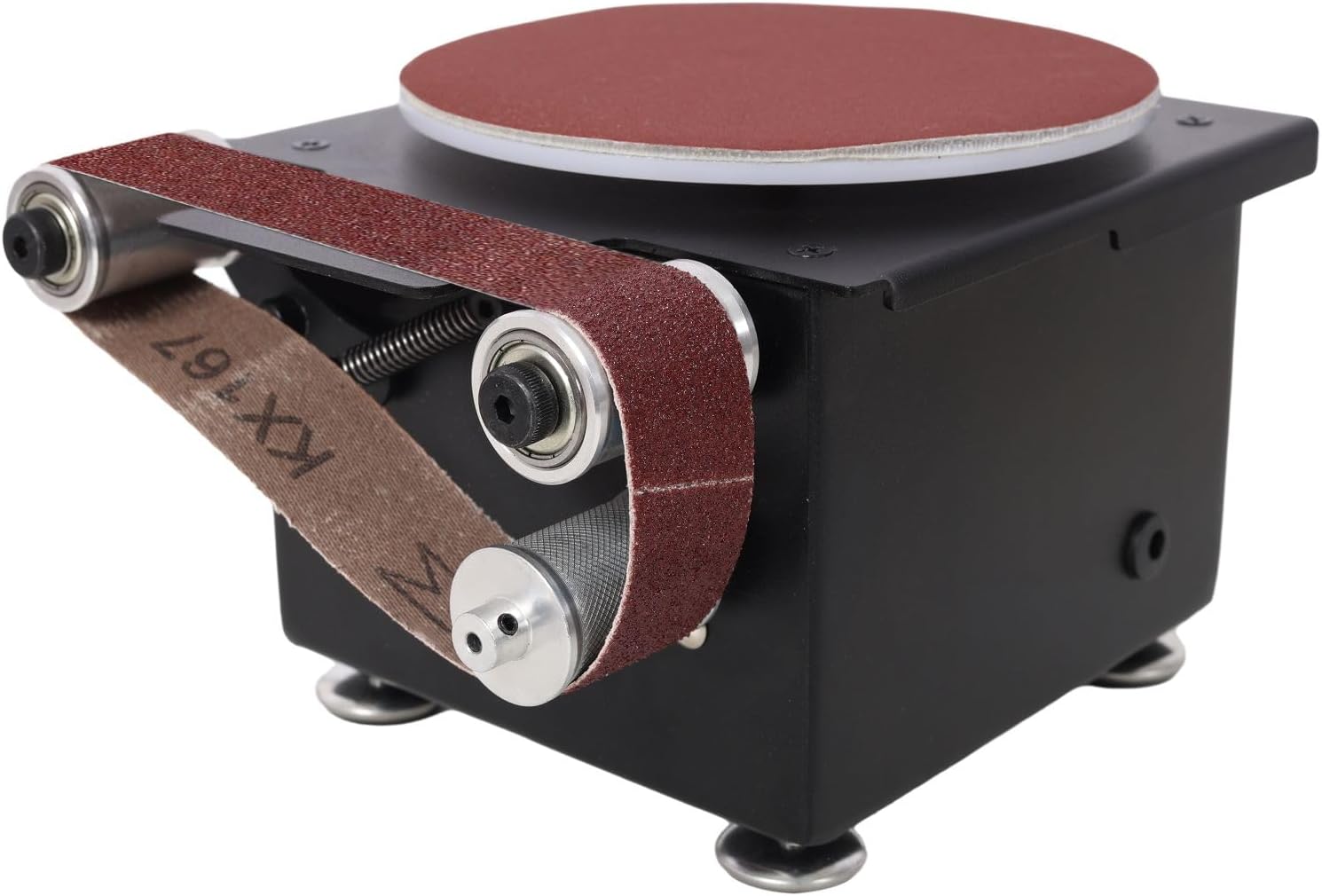 2 in 1 Mini Belt Disc Sander, Bench Grinder with Adjustable Speed, Small Spindle Sander Machine for Wood Metal Stone DIY Grinding, Compact Electric Sander for Home Workshop and Craft Projects