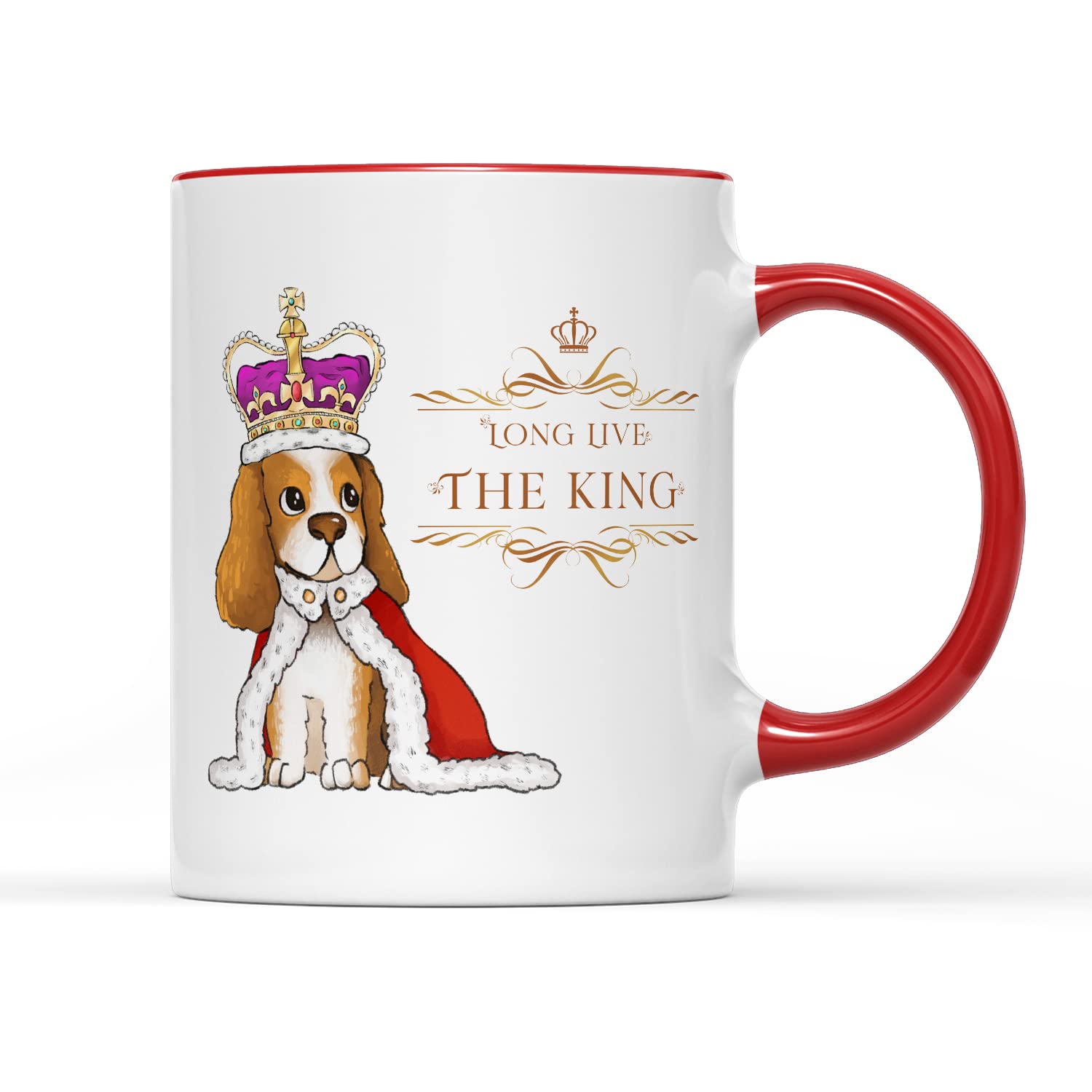 SMARTYPANTS Long Live The King Puppy Mug Tea Coffee Cup - Royal Coronation His Majesty The King Charles III Classic Celebration Commemorative Memorabilia Kitchen Home Decor (Red Handle)
