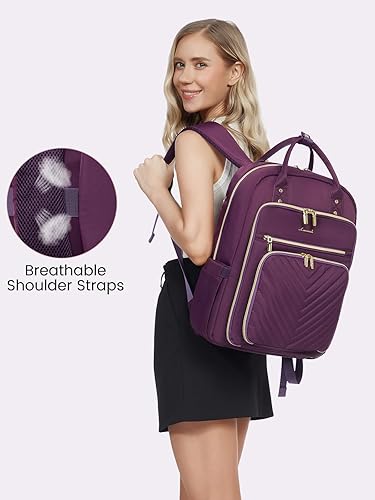 Miniatura 8 de LOVEVOOK Mochila para laptop para mujer, mochila de trabajo de moda con puerto USB, mochilas impermeables para el trabajo., Púrpura, Mochila casual