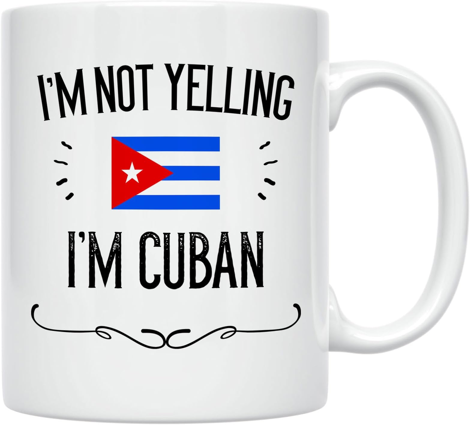 Casitika Funny Cuba Gifts & Souvenir. I'm Not Yelling I'm Cuban 11 Oz Ceramic Coffee Mug. Cup Gift Idea for Men and Women Featuring The Cuban Flag. (White)