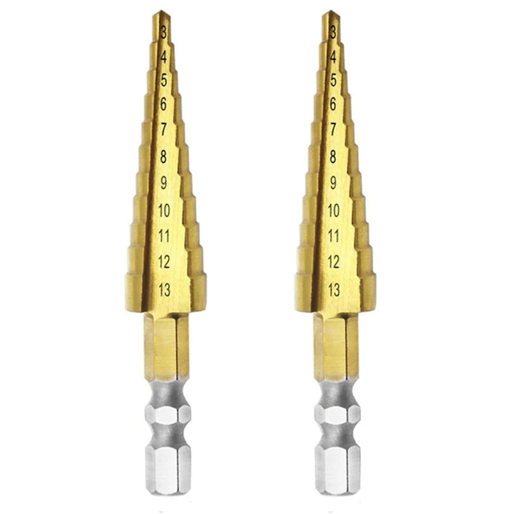 Jnchdghwa As Shown 2Pcs 3-13Mm Hss Straight Groove Step Drill Bit Wood Metal Hole Cutter Core Drill Bit Pagoda Drill Bit