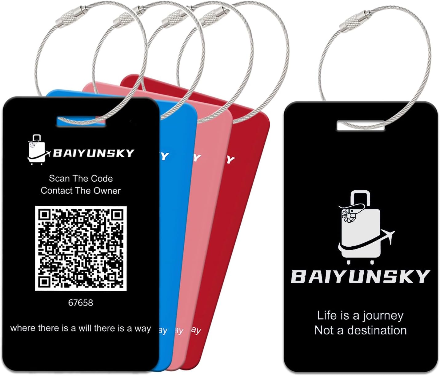 Smart Luggage Tags for Suitcases, 4 Pack QR Code Security Information Luggage Tag, Steel Ring, Waterproof Easy Identify Personalized Luggage Tags, No App or Subscription Needed (4 Colours)