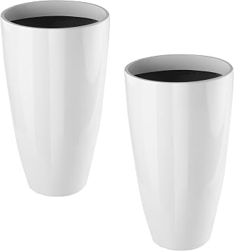 2PCS 21in Tall Planter for Outdoor Plants Large Flower Pots White