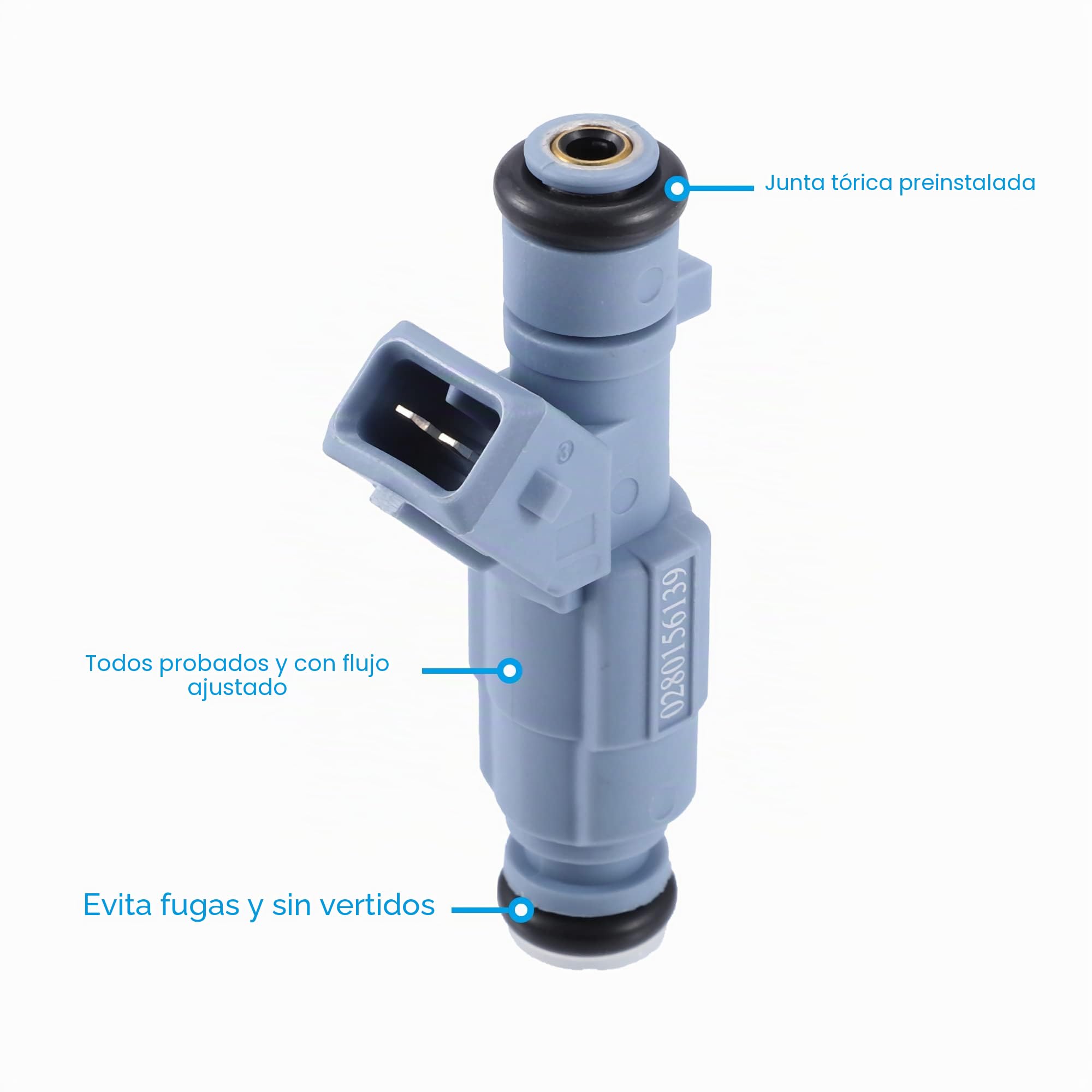 A ABSOPRO 4Uds Inyector De Combustible Para Peugeot 206 2.0L 03-07 | 4 Orificios, Oe 0280156139, Tamaño 75X32X20Mm, Para Citroen C4 2.0L 2004-2010, Para Peugeot 307 2.0L 2003-2009