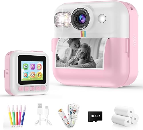 Miniatura 9 de Cámara de impresión instantánea para niños, regalos para niñas y niños de 3 a 12 años, cámara digital para niños de 1080P con tarjeta de 32GB,