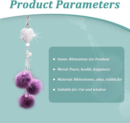 Miniatura 2 de Ziciner Accesorios para el interior del automóvil con diamantes brillantes, adorno colgante de espejo de automóvil para mujer, corazón de amor y