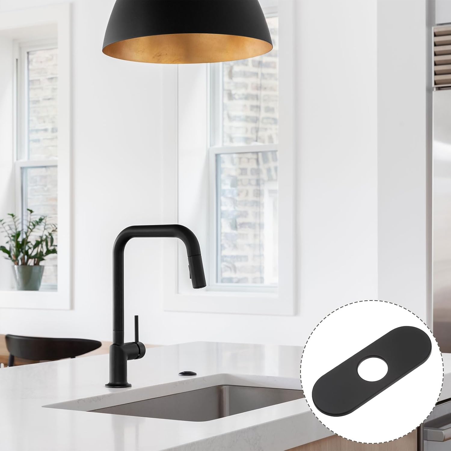 uxcell 6 Inch Sink Faucet Hole Cover, Stainless Steel Oval Deck Plate Faucet Escutcheon Kitchen Sink Plate for 1 or 3 Holes Kitchen Bathroom Sink, Black
