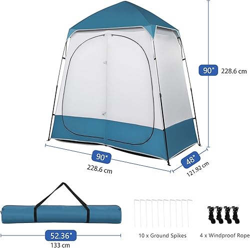 Miniatura 3 de Tienda de campaña desplegable para ducha de 2 habitaciones, 7.5 pies, tienda de campaña para vestuario con suelo y bolsa de transporte, toldo para