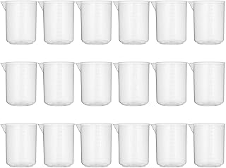 18 Pack Plastic Beakers, 1000 ml Graduations, Premium Polypropylene, Plastic Graduated Measuring Cups for Science Lab Equipment, Home Experiment, School Teaching Supplies Transparent