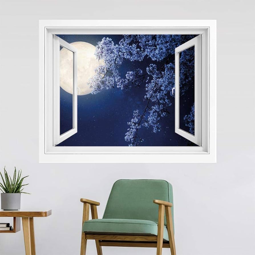 Amazon.co.jp: 夜空 PVC絵画風 壁紙ポスター 120x80 cm 満月桜