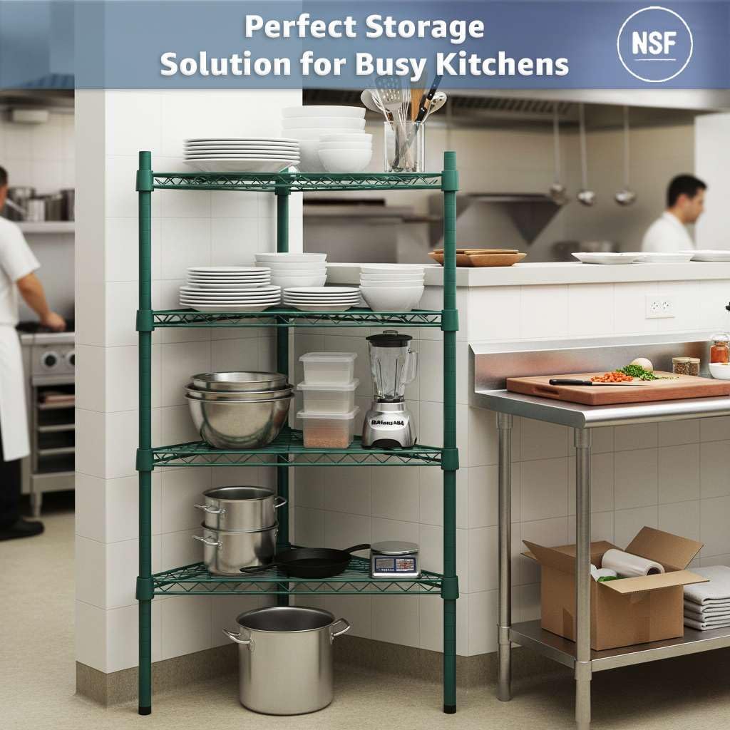 33" W x 24" D x 34" H NSF Black Triangle Heavy Duty Corner Shelving Kit, 3-Shelf Adjustable Wire Rack