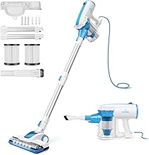 MOOSOO Vacuum Cleaner, 4 in 1 Stick Vacuum 17000pa Powerful Suction, with LED Electric Brush 1.2L Large-Capacity Dust Cup for Hardwood Floor Vacuum with 2Pcs HEPA D601,Blue