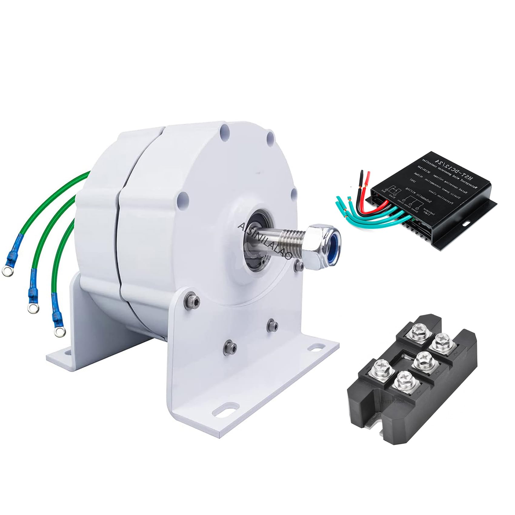 Generatore a magneti permanenti ad Alta efficienza 9000W 12V 24V 48V a Basse RPM 3 Fasi AC con regolatore per turbina eolica (220V, Un Albero con Base)