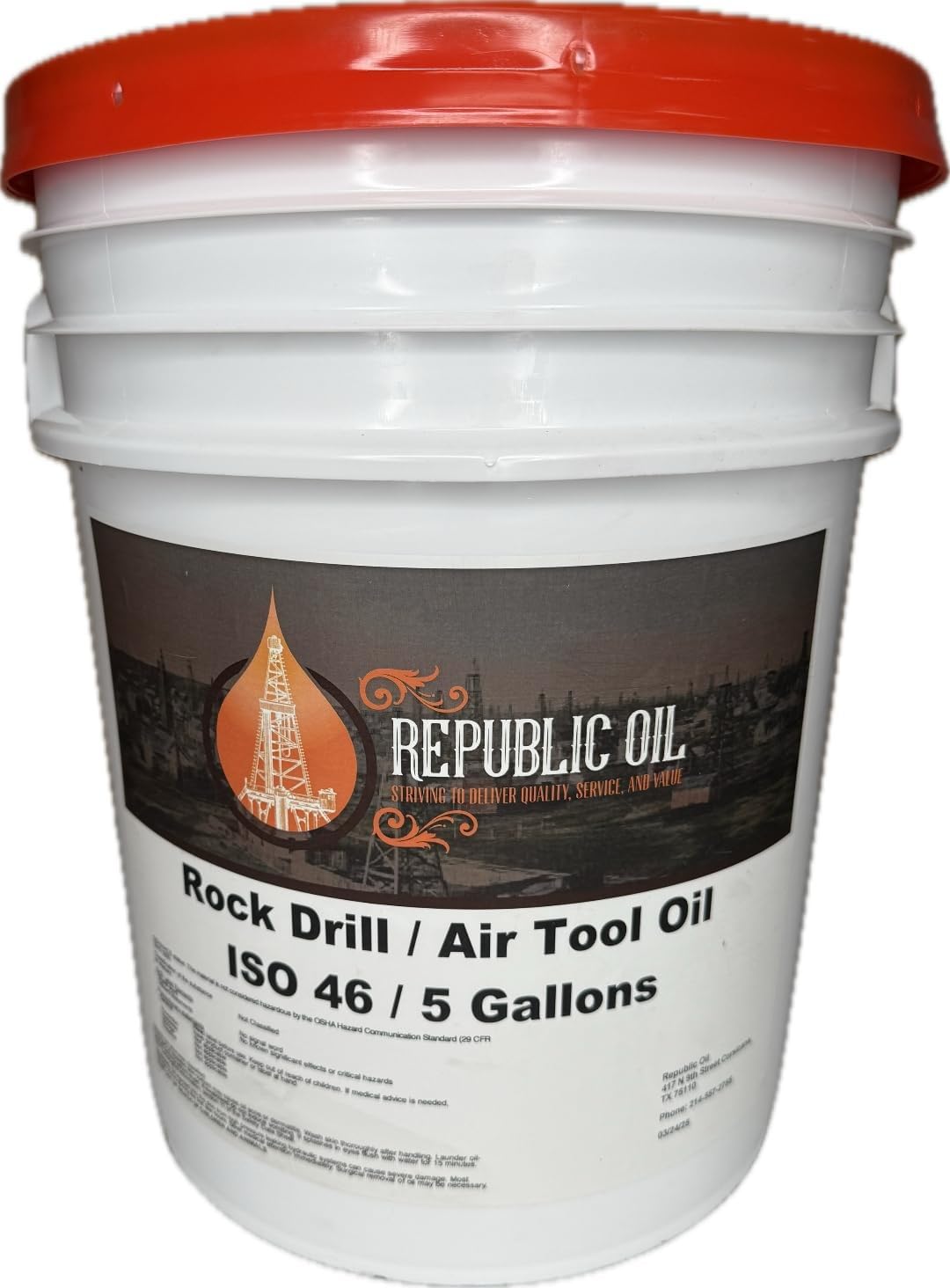 Republic Oil Premium Rock Drill/Air Tool Oil ISO 46 5G | Bucket | Pail | Jackhammers | Drifters | Compares to Aries 46 | Almo 46 | Torcula