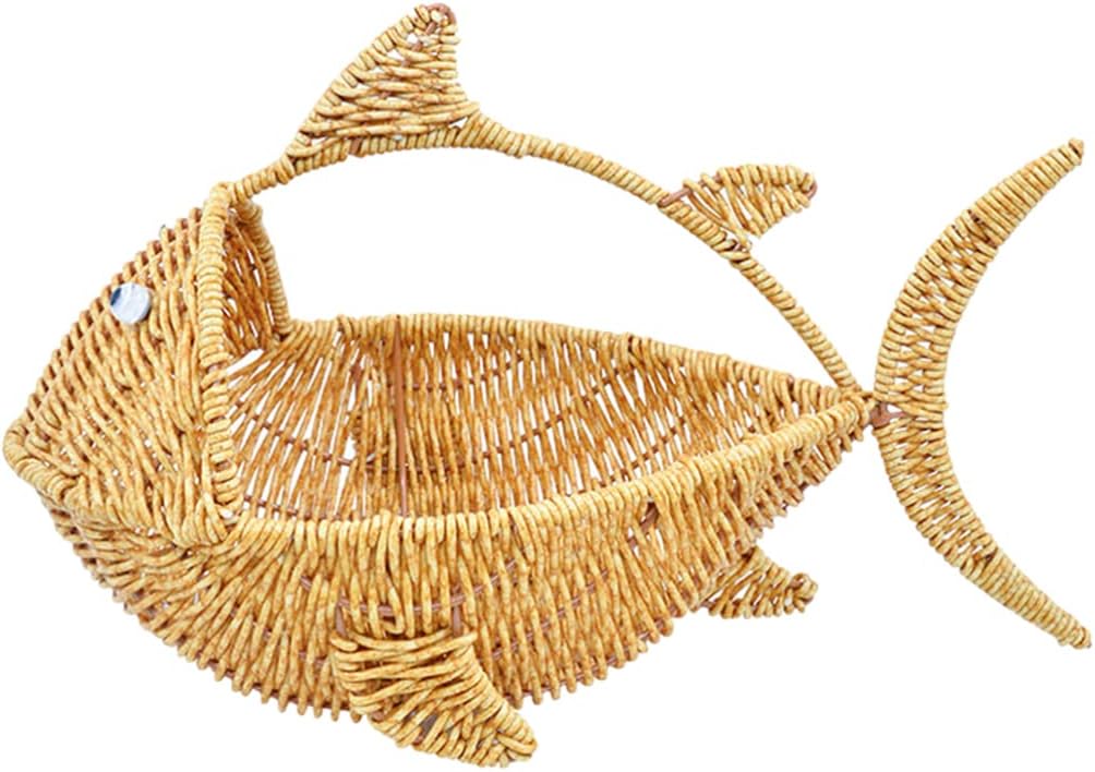 Zerodeko Cartoon Fish Storage Basket Rattan Serving Basket Restaurant Serving Woven Fruit Bakery Dessert Plastic Food Tray Household Egg Food Pp Multifunction