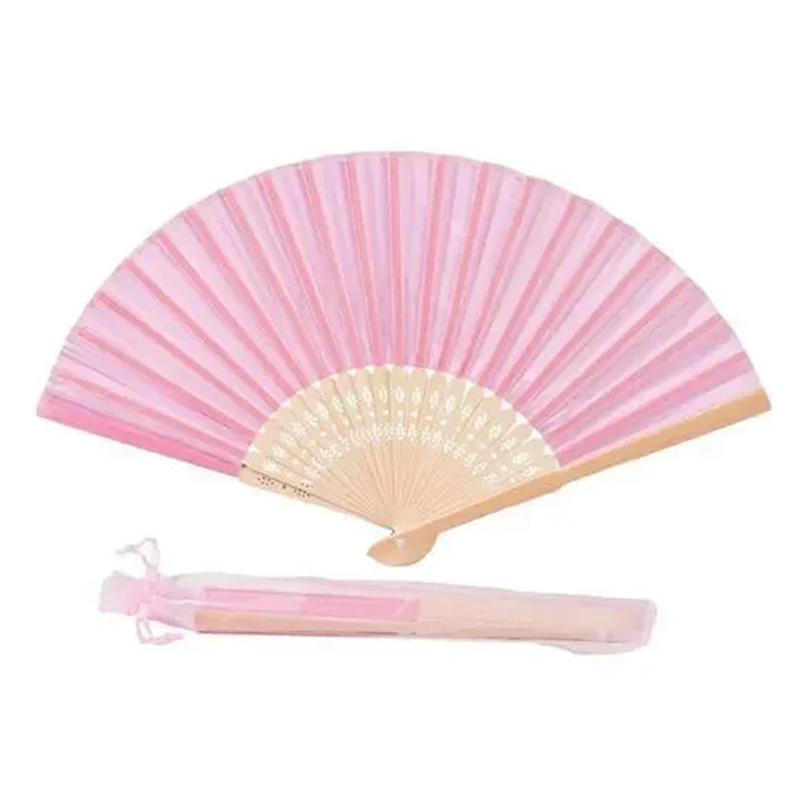 Akdjgfp Pink Paper Folding Fans 20Pcs Engraved Silk Hand Fan Wedding Fold Fan Vintage Fans Wedding Favor(Pink)