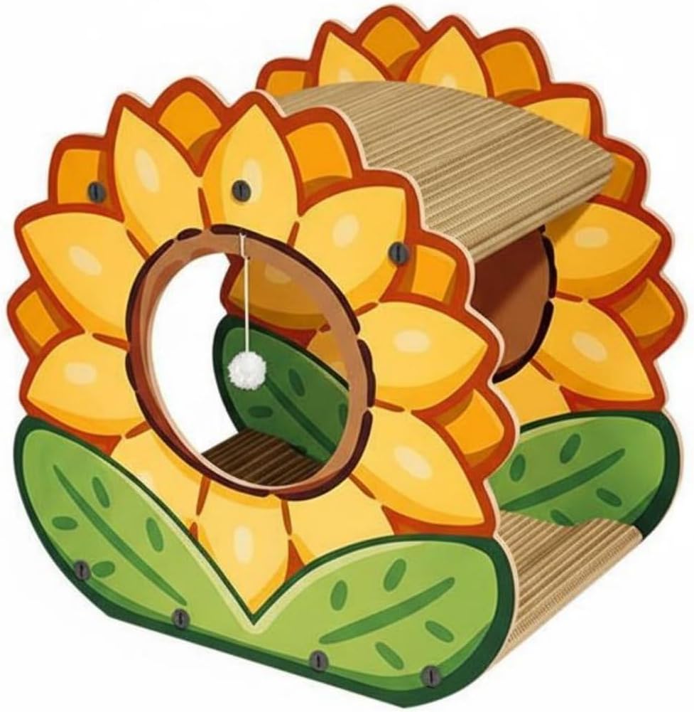 Floral Cat Scratcher House Defends Furniture 2-Tier Cardboard Cat Lounger Corrugated Scratch Pad for Multiple Cats